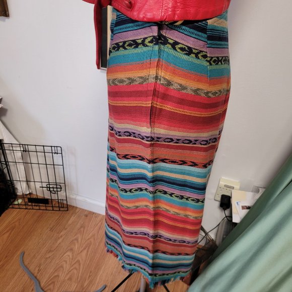 Vintage Woven Angled Skirt Fringed Western Style 100% Cotton - Picture 4 of 7